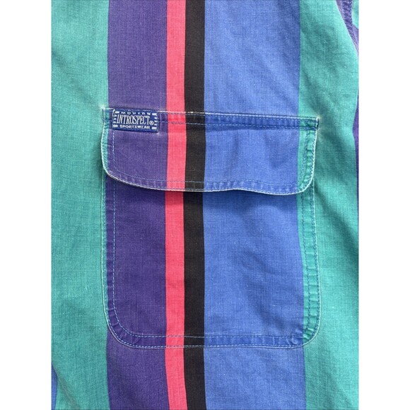 Introspect Shirt Mens L Button Up Multicolor Wide Stripe Academia Preppy - Picture 4 of 12